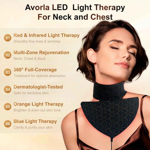 Avorla LED face Mask, Skin Light Therapy Mask, Infrared Light Treatment, Photon Mask, Portable Facial Skincare for Home and Travel