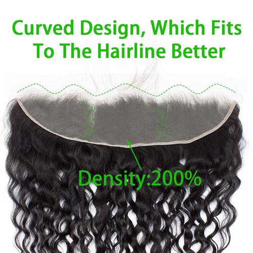 Kapelli Hair 13x4 Lace Frontal Closure Water Wave Regular HD Lace, 200% Density, 100% Brazilian Virgin Human Hair Ear to Ear HD Lace Frontal Pre Plucked with Baby Hair Natural Black Color 18 Inch