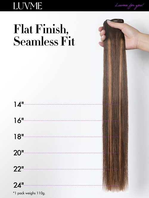 LUVME Straight Seamless 14inch 110g 7Pcs Clip in Hair Extensions Full Max Remy Human Hair Extensions, Highlight Color 100% Real Soft