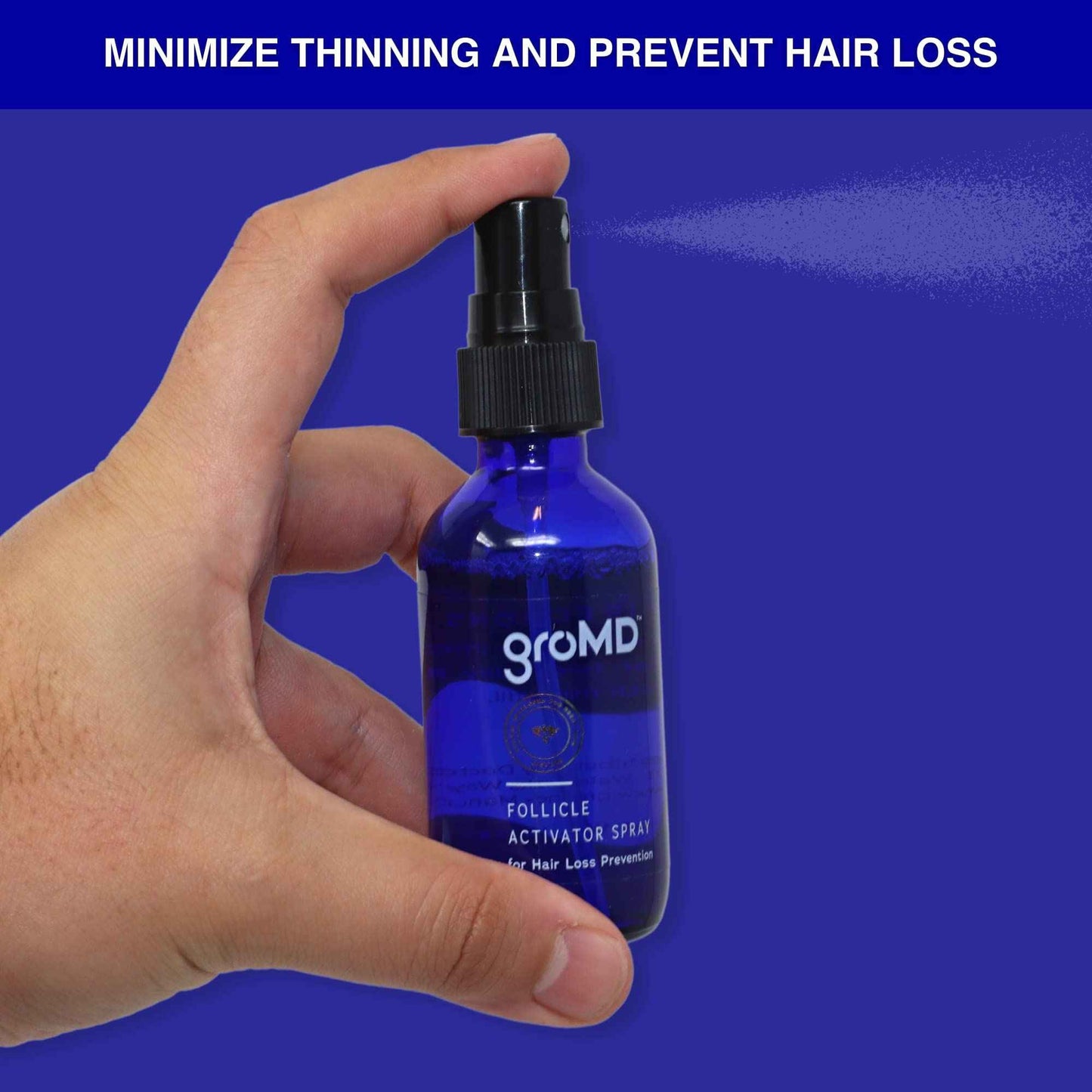 GroMD Hair Loss Serum, Hair Growth Treatment, Regrowth, Follicle Activator Spray, Argan Oil, Biotin & Caffeine, Thickening, Doctor Developed, DHT Blocking Ingredients, 60 Day Supply
