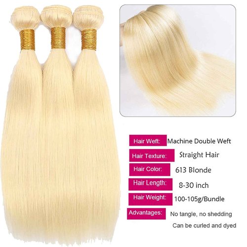 Fabimiya 22 24 26 Inch Bundles Human Hair Blonde 613# Straight Wave Human Hair Bundles Unprocessed Soft Sewn In Hair with Double Weft for Black Women