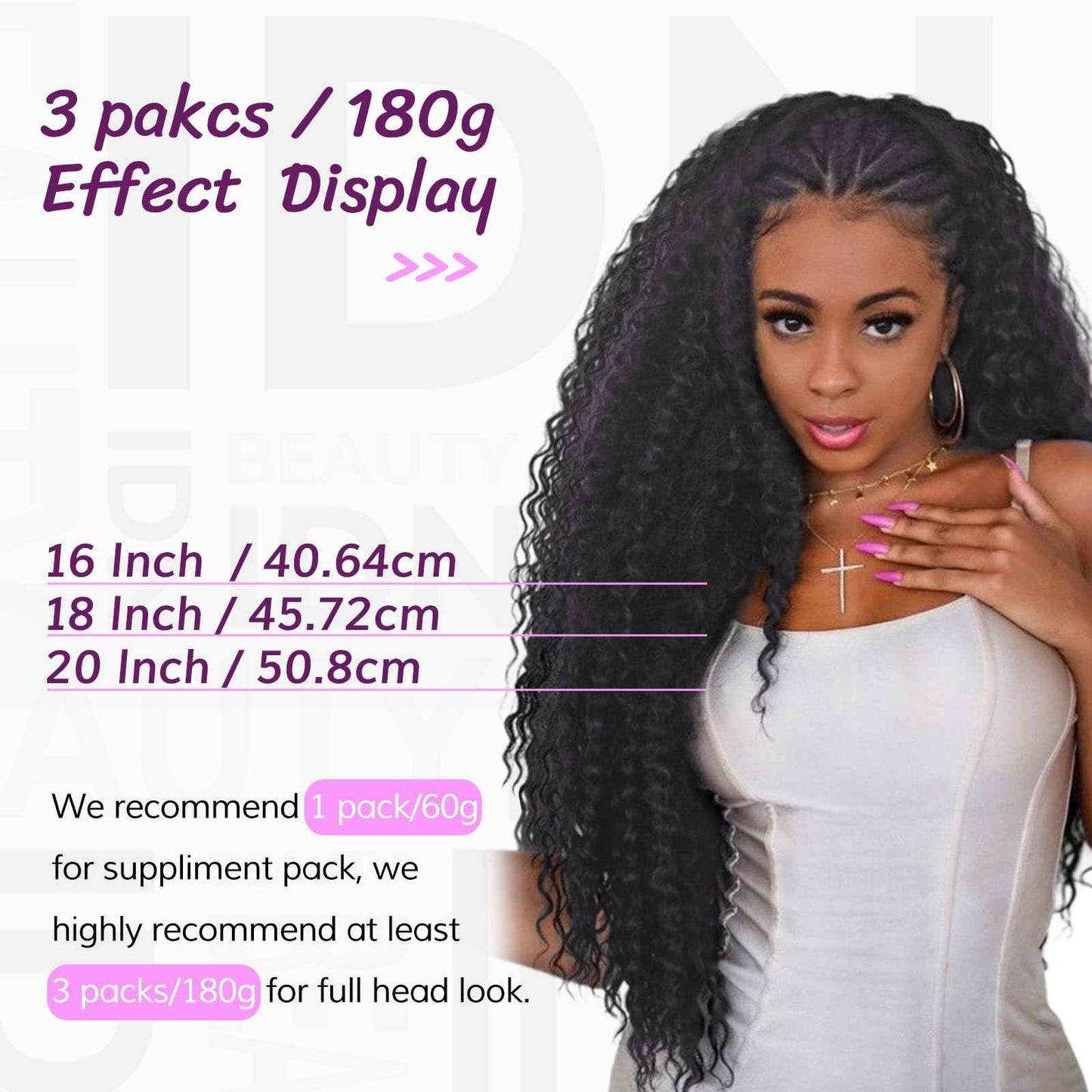 IDN Human Crochet Hair Knotless Pre Separated Bulk, 20 Inch 60g Feather Line Crochet Hair Braids, Deep Wave Natural Black Invisiable Knot Hair Extensions For Women Girl Kids