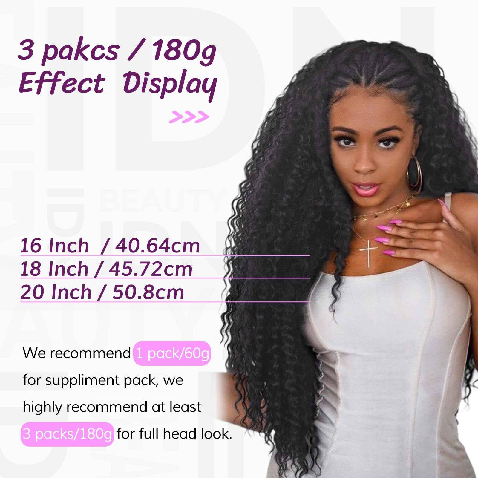IDN Human Crochet Hair Knotless Pre Separated Bulk, 20 Inch 60g Feather Line Crochet Hair Braids, Deep Wave Natural Black Invisiable Knot Hair Extensions For Women Girl Kids