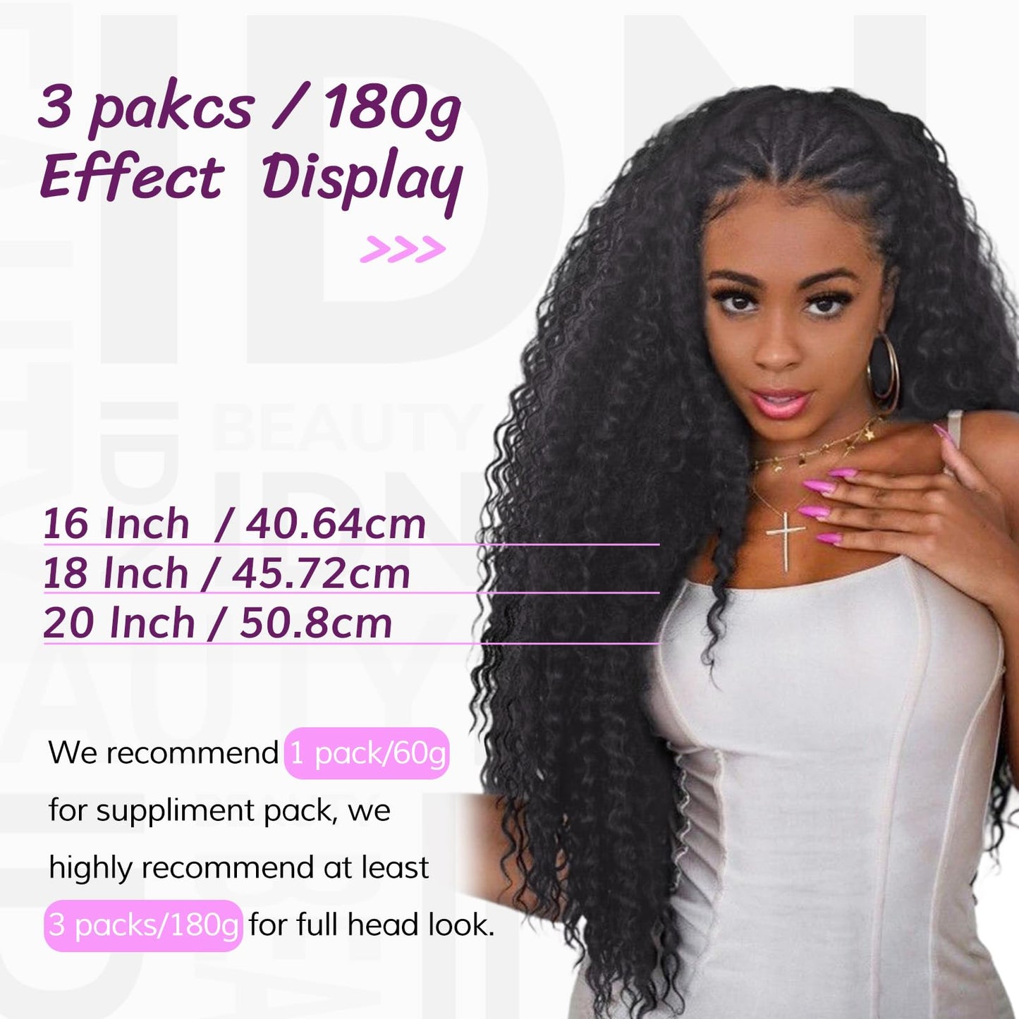IDN Human Crochet Hair Knotless Pre Separated Bulk, 16 Inch 60g Feather Line Crochet Hair Braids, Deep Wave Natural Black Invisiable Knot Hair Extensions For Women Girl Kids