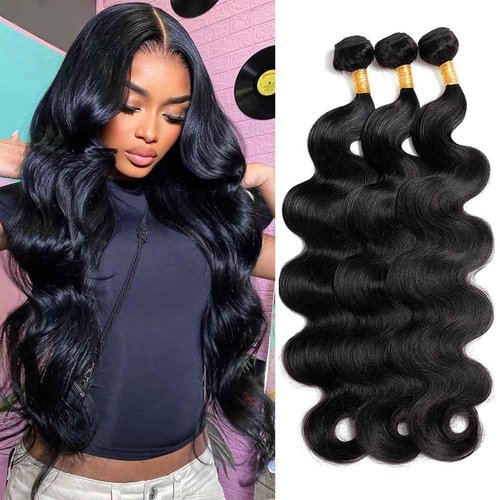 Body Wave Human Hair Bundles 20 22 24 Inch Brazilian 12A Body Wave 3 Bundles Human Hair Weave Bundles 100% Unprocessed Human Hair Extensions Virgin Hair Natural Black