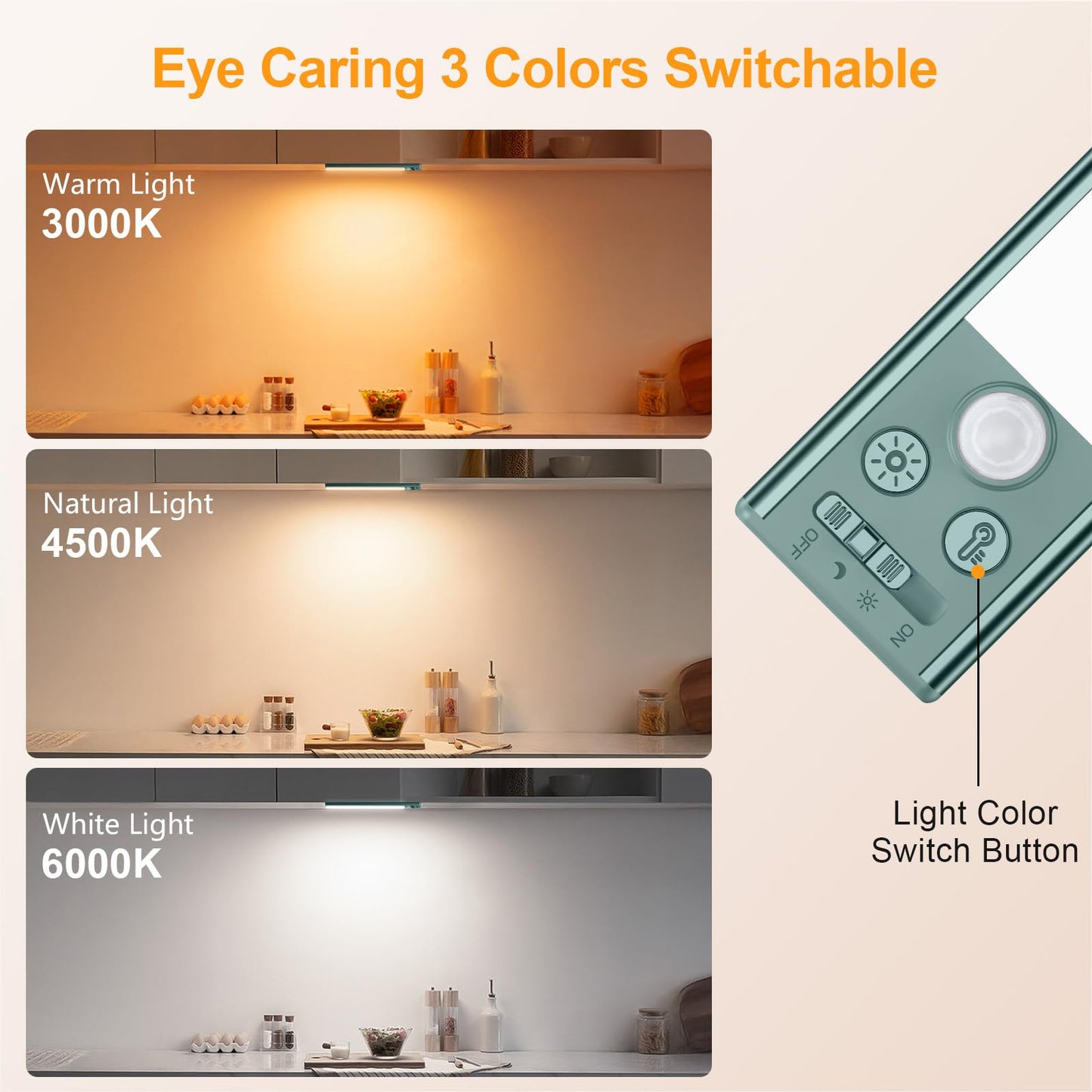 Gritin 10.2inch Under Cabinet Lighting Rechargeable -84 LED Super Bright,3-Color& 5 Level Brightness,4 Modes,Motion Sensor, Long Lasting- Easy Installation Magnetic Closet Lights -2 Pack-Green