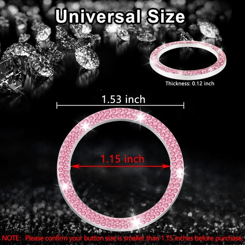 LivTee 2 PCS Crystal Double Rhinestone Car Engine Start Stop Decoration Ring, Bling Car Interior Accessories for Women, Push to Start Button Cover Sticker, Automotive Decals, Pink