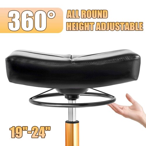 Rolling Stool Wider Rectangular Cushion - 4 Inch Thicker Comfortable Seat, Heavy Duty 400LBS, 360° Pull Ring Adjustable Height, 19''-24.5''adjustable Stool with Wheels for Tattoo Salon Massage (Black)