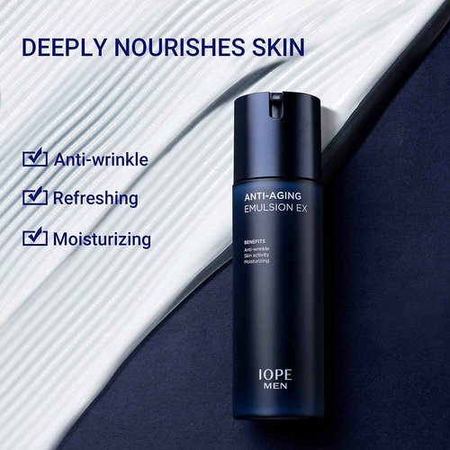 IOPE MEN BIO Anti-aging & Moisturizing Set, Cleanser, Emulsion, Conditioning Essence Serum and Soothing Aftershave, HOMME Korean Skincare by Amorepacific