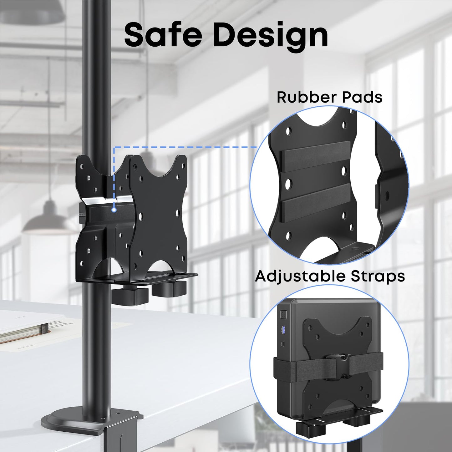 Adjustable Thin Client Mount Bracket - Mount Mini PC to Monitor Arm, Stand Pole, or Under Desk,Supports 0.67" - 2.8" Wide CPU,Black