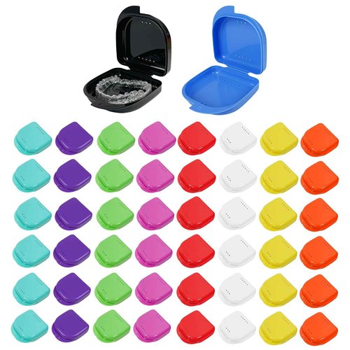 Maoerdental 120PCS Retainer Cases Bulk with 10 Colors, Larger Size Dental Retainer Box with Vent Holes, Aligner Case Mouth Guard Denture Box for Travel Home Office