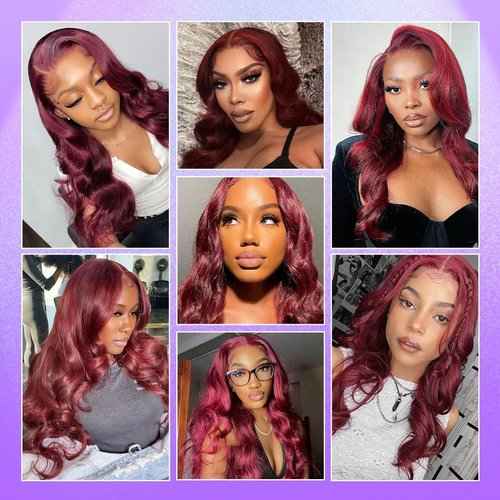Burgundy Lace Front Wigs Human Hair,13x6 HD Body Wave 99j Burgundy Lace frontal wigs human hair Pre Plucked with Baby Hair, 180% Density Colored Glueless wine red wig human hair for women 22inch