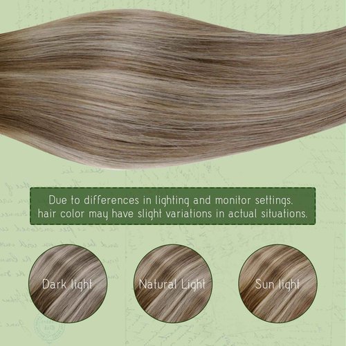 RUNATURE Clip in Hair Extensions Real Human Hair Balayage Hair Extensions Clip Ins, Double Weft Remy Straight Hair, 18 Inch 120g 7pcs #3/8/22 Walnut Brown to Light Brown Highlight Light Blonde
