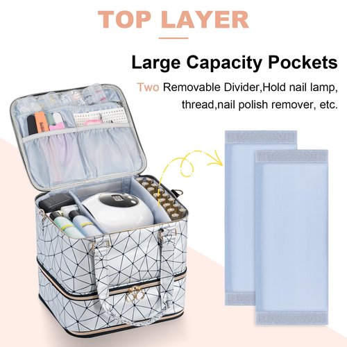 Uross Nail Polish Organizer Bag Holds 84 Bottles Nail Polish & Nail Lamp,Large Gel Nail Polish Organizers and Storage box for Nail Tech, Nail Kit Supplies Organizer Case-Silver