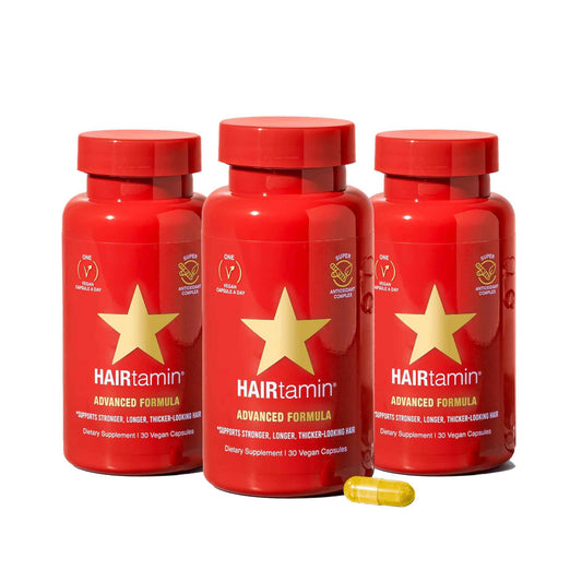 HAIRtamin Advanced Formula Hair Growth Supplement for Women & Men, Supports Stronger, Longer, Visibly Thicker Hair, With 5000 mcg Biotin, Vitamins & Antioxidants, 100% Vegan – 3 Month Supply