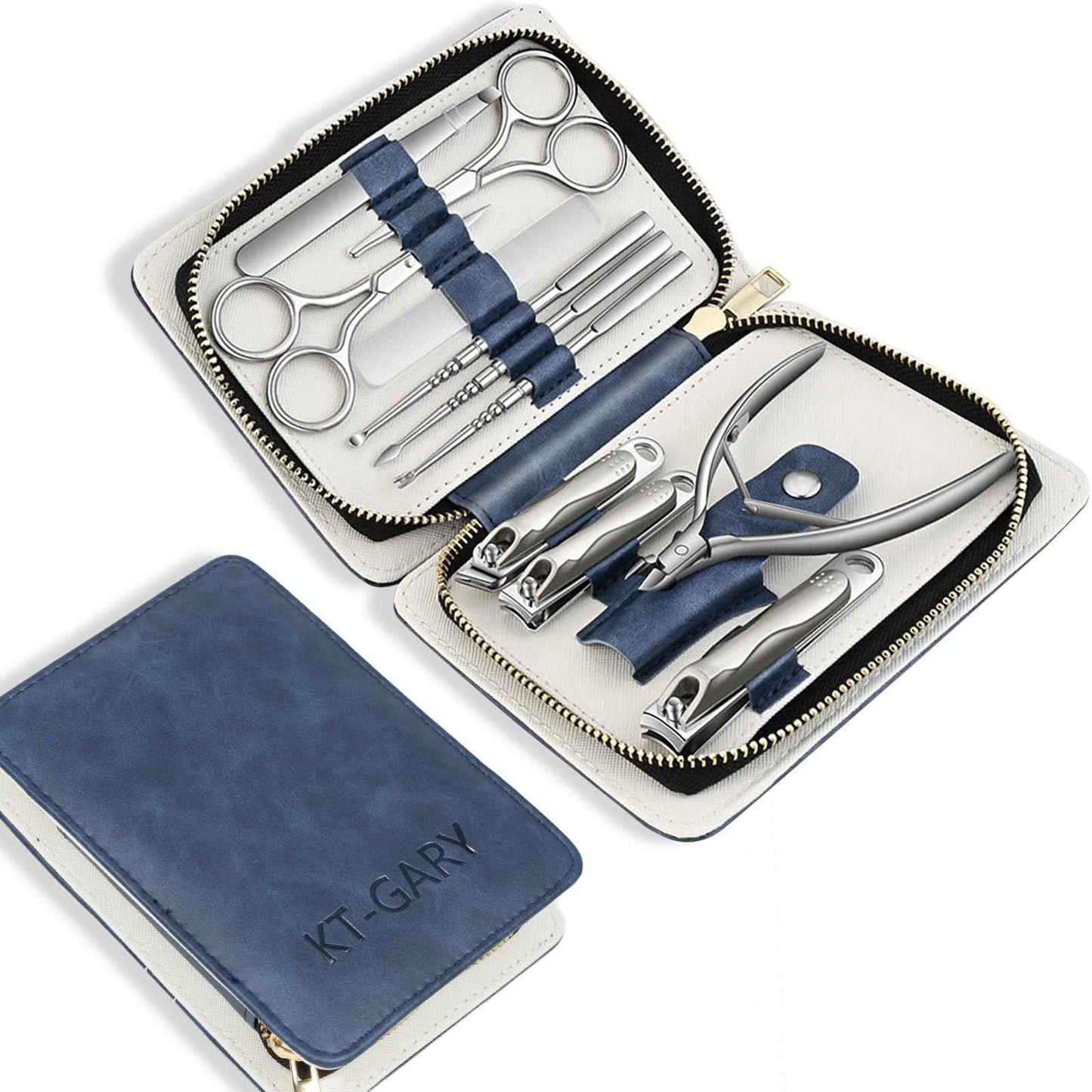 KT-GARY Manicure Set,Professional Nail Care Manicure Pedicure Kit,11 in 1 Stainless Steel Nail Clipper Set Grooming Tool with Exquisite Leather Travel Case for Men&Women