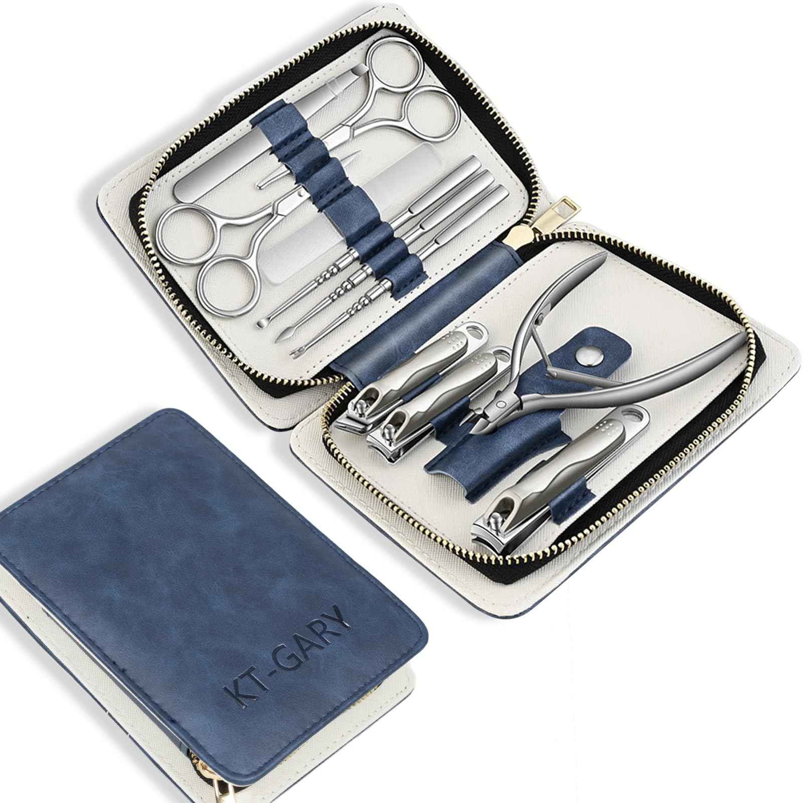 KT-GARY Manicure Set,Professional Nail Care Manicure Pedicure Kit,11 in 1 Stainless Steel Nail Clipper Set Grooming Tool with Exquisite Leather Travel Case for Men&Women