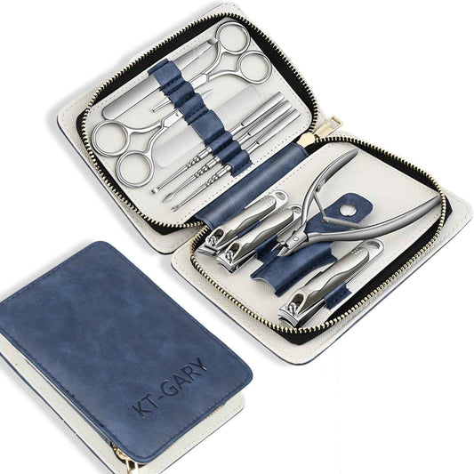 KT-GARY Manicure Set,Professional Nail Care Manicure Pedicure Kit,11 in 1 Stainless Steel Nail Clipper Set Grooming Tool with Exquisite Leather Travel Case for Men&Women