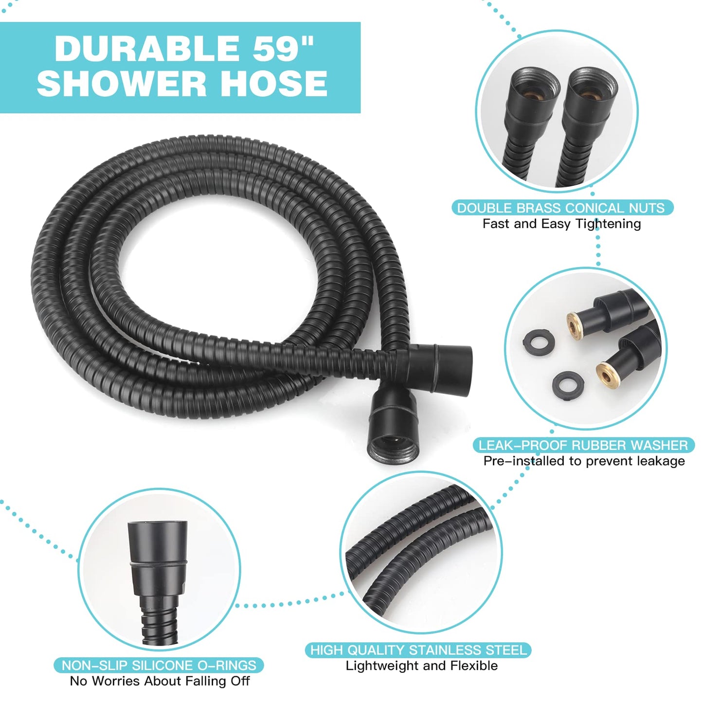 JDO Shower Head with Handheld, High Pressure Handheld 6 Settings, Detachable Shower Head Set with Stainless Steel Hose and Shower Bracket (Matte Black)