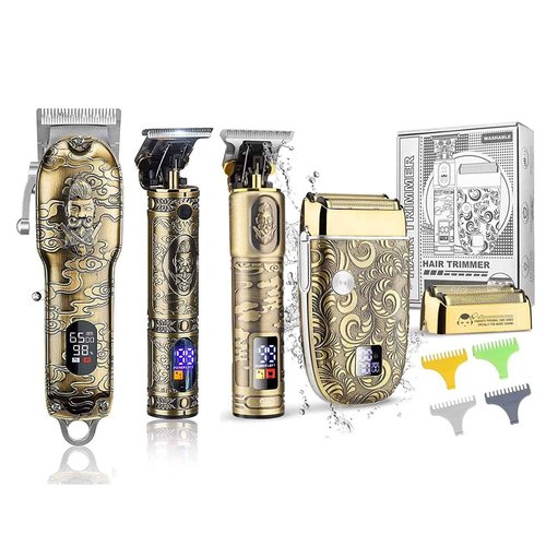 Suttik Professional Hair Clippers and Electric Shavers Set, Beard Trimmer for Men Electric Razor Beard Grooming Kit Hair Trimmer with 2 Foil Head and Limit Combs, Gift for Men,Bronze