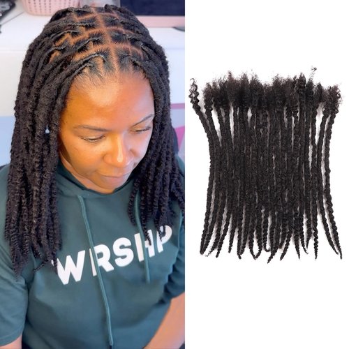 Orientfashion Textured Loc Extensions Human Hair,8-16inch 0.4cm 0.6cm And 0.8cm Human Hair Curly Ends Handmade Permanent Locs Extensions Can Be Dyed Bleached Curled and Twisted With Free Gifts (8inch