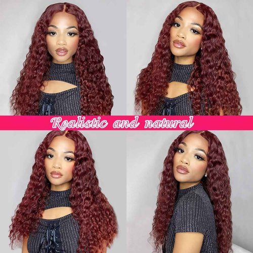 Aveiyce Reddish Brown Deep Wave Lace Front Wigs Human Hair 33b Colored 13x4 HD Lace Frontal Wig for Women 180% Density Auburn Glueless Curly Wig Pre Plucked 20 Inch