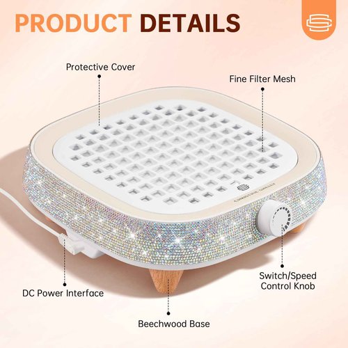 CHRISTINE SHELLY Nail Dust Collector, Powerful 4000RPM Vacuum Fan Vent Dust Collector Extractor Dust Suction Machine for Acrylic Nails Polishing, Nail Salon& Home