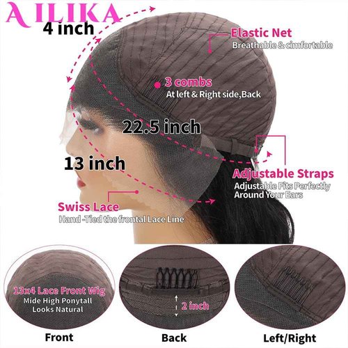 AILIKA 30 Inch13*4 HD Transparent Lace Front Wig Body Wave Human Hair Pre Plucked 180 Density With Baby Hair Natural Hairline Wig For Black Women.