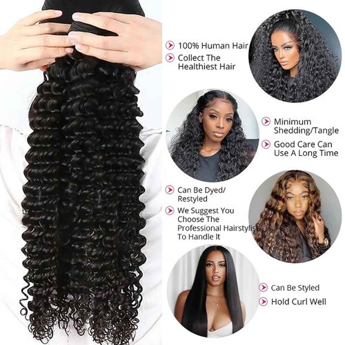 Chikamlty Deep Wave Bundles Human Hair 16 18 20 Inch Deep Curly Bundles 12A Grade 100% Unprocessed Brazilian Virgin Hair Wet and Wavy Bundles Double Weft Natural Black Color