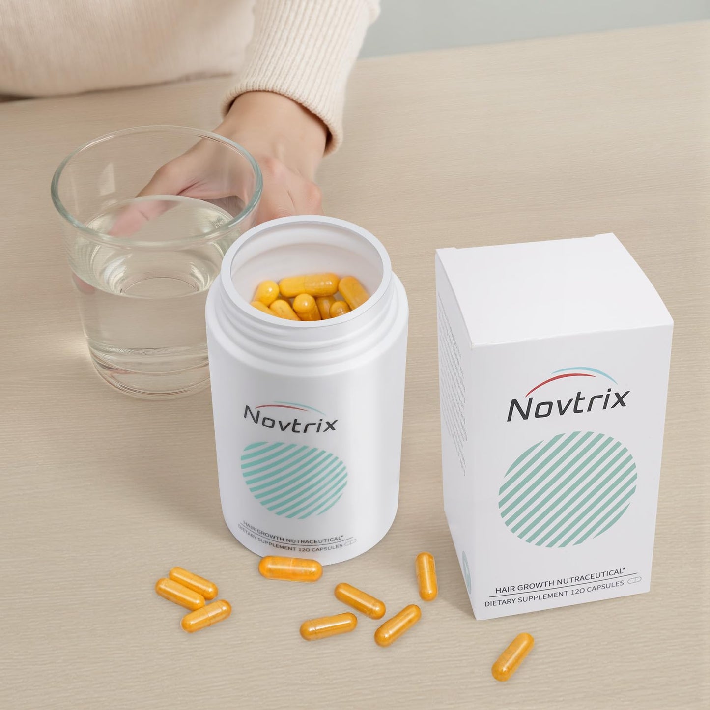 Novtrix Hair Growth Nutraceutical – Biotin, Marine Collagen & Herbal Synergen Complex – Drug‑Free Support for Thicker, Fuller Hair & Balanced Hormones for Men & Women – 120 Capsules