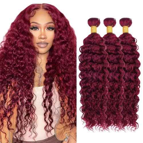99J Human Hair Bundles Burgundy Water Wave Bundle Red Human Hair Bundle 18 18 18 inch Burgundy Water Wave 3 Bundles
