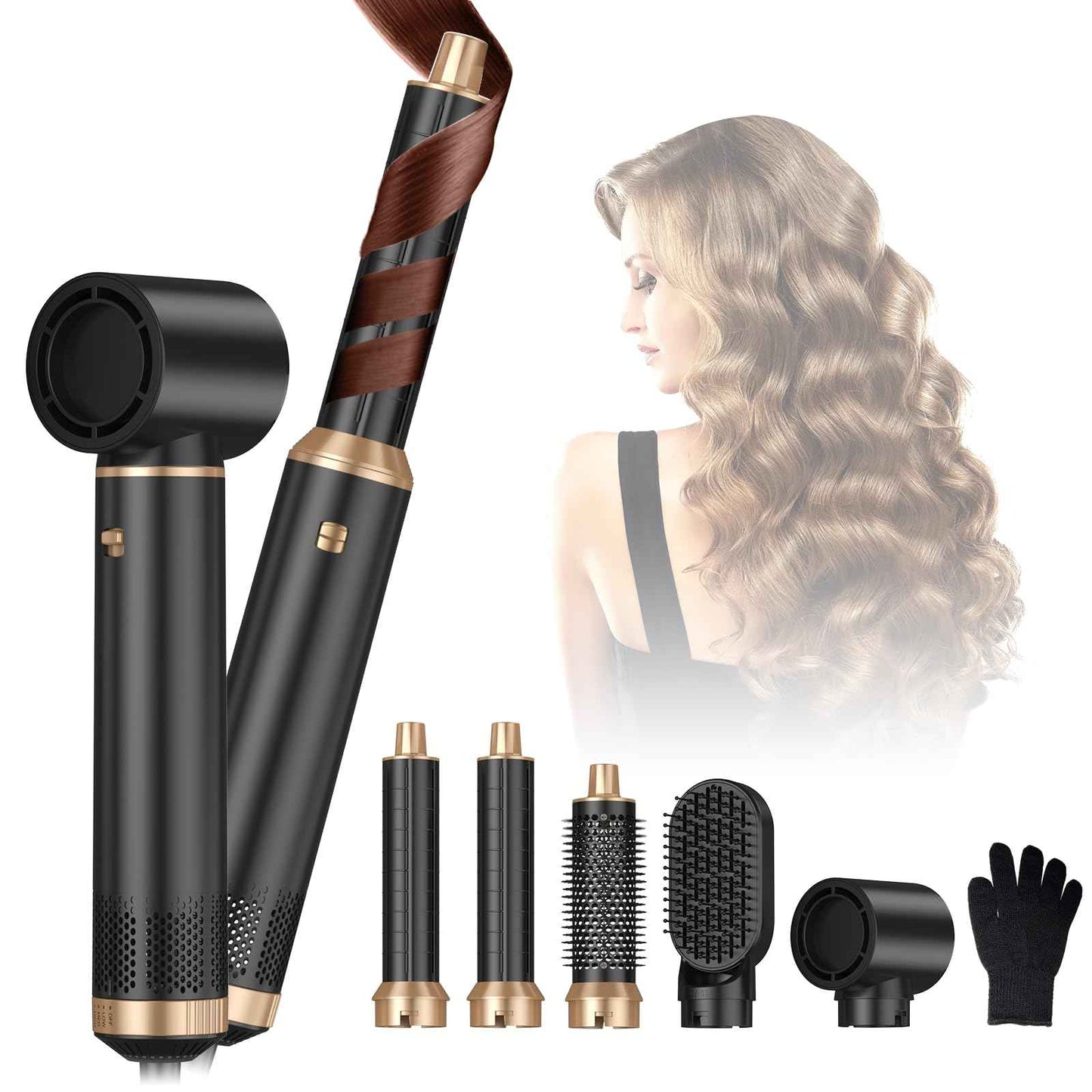 5 in 1 Hot Air Brush Blow Dryer Brush, Air Curling Wrap Styler Hair Dryer Brush Air Curler, Negative Ion Curling Iron, Hair Styling Tools for Drying Curl Straightening
