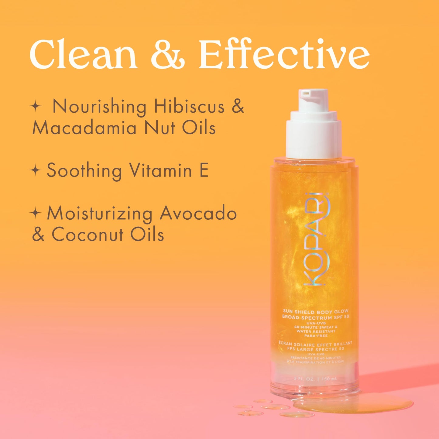 Kopari Sun Shield Body Glow, Broad Spectrum SPF 50, Lightweight Shimmering Gel Texture Absorbs Quickly, Non Sticky, Glowing Results, Gold 2 Pack