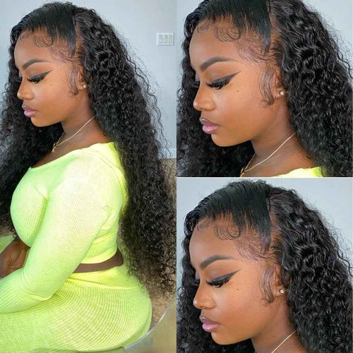 Deep Wave Lace Front Wig Human Hair 13x4 Curly Lace Frontal Wigs for Black Women Water Wave Wig Human Hair Pre Plucked with Baby Hair 180 Density Kinky Curly Wet and Wavy Glueless Wigs