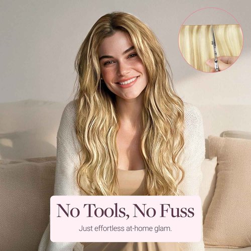 GOO GOO Tape In Weft Hair Extensions Human Hair, Genius PU Long Weft Tape In Hair Extensions Real Human Hair, Silky Easy to Use, P16/22A Light Blonde Highlighted Golden Blonde 18 inch 50g
