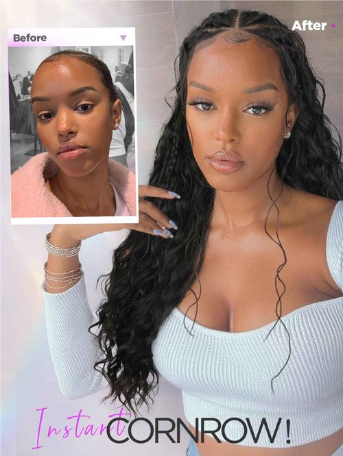 Fancy Hair Cornrow with Curly Hair Wig 26 Inch HD Lace Front Braided Wig with Baby Hair Face Framing Tendrils Pre Plucked Glueless Transparent 13x4 Inch Lace Frontal for Black Women Natural Hairstyle