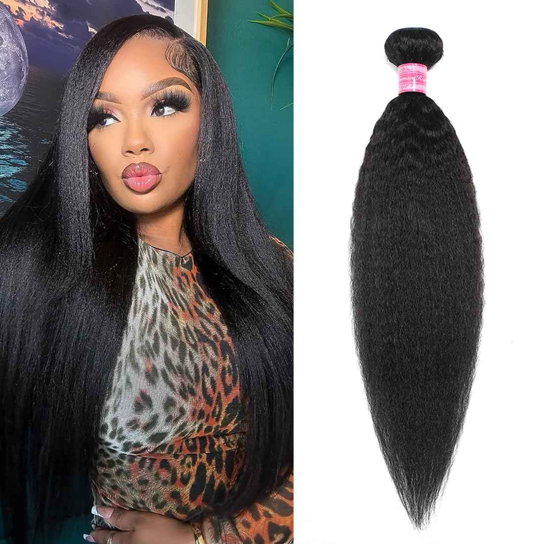 Kinky Straight Human Hair Bundles 1 Single Bundle 26 Inch 100% Unprocessed Brazilian Virgin 12A Yaki Straight Bundles Human Hair Weave Sew In for Black Women Natural Color