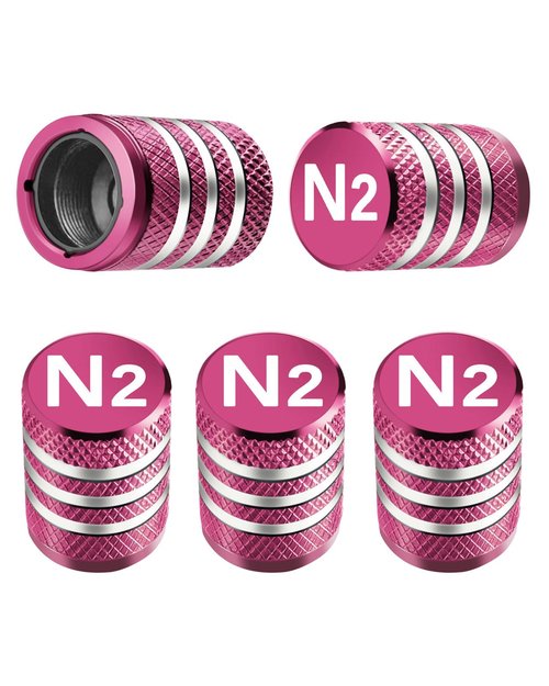 Tire Valve Stem Caps Cover - (5 Pack) Tire Air Cap N2 Nitrogen Metal with Plastic Liner Corrosion Resistant Leak-Proof for Car Truck Motorcycle Bike Pink