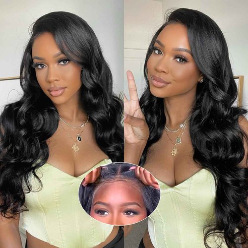 ONECHULY Wear and Go Glueless Wigs Human Hair pre cut HD lace 8x5 Body Wave Lace Front Wigs Human Hair Pre Plucked 180% Density 30 Seconds to Wear Glueless Wig for Beginners 24inch