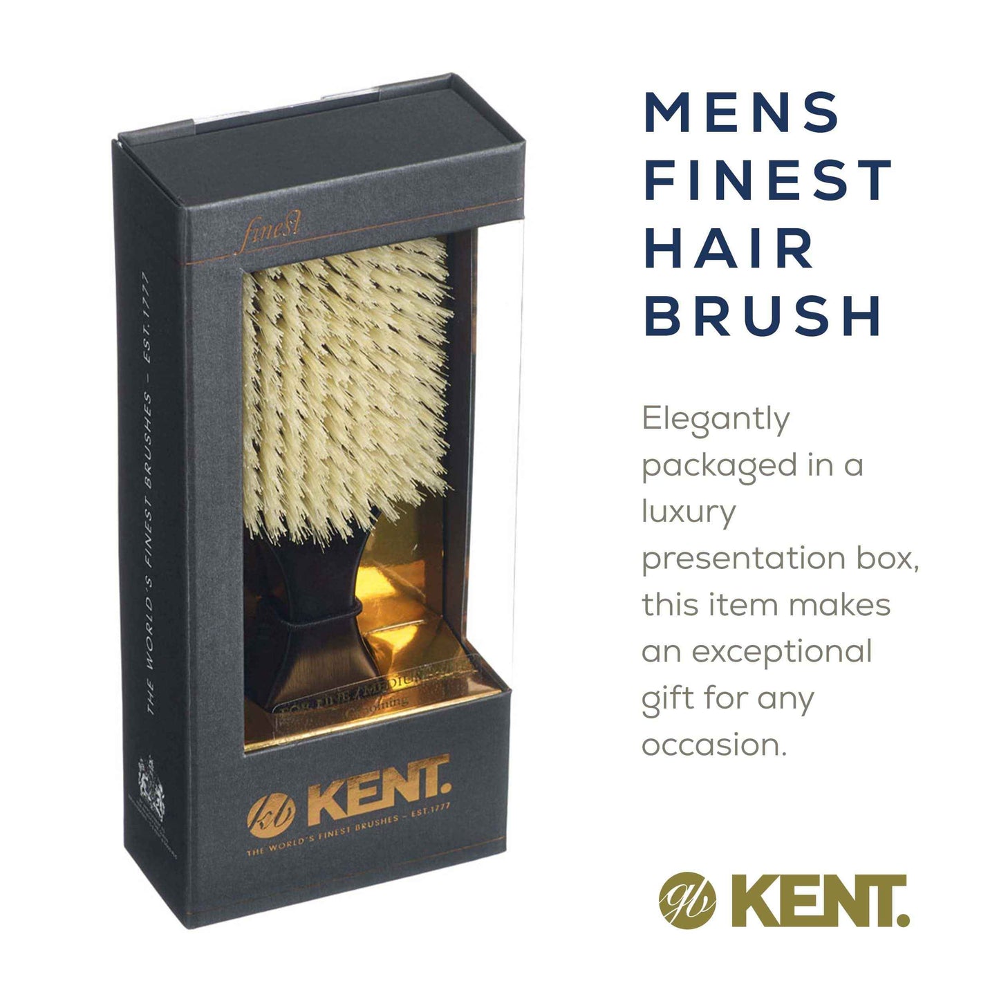Kent OE1 Boar Bristle Club Brush, Travel Size Natural Boar Bristle Hair Brush for Men Wave Brush for Hair and Beard, Ebony Wood Finest Mens Kent Brush