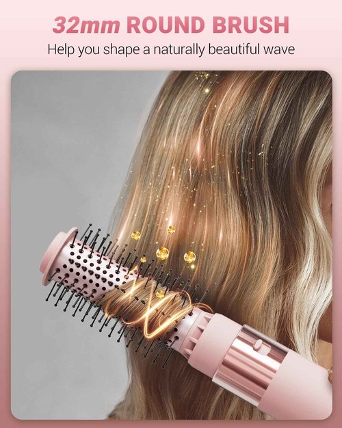 IBAYS Hair Dryer Brush 6 in 1 Professional Hot Air Styler, 110,000 RPM High-Speed Negative Ionic Hair Dryer, Auto Wrap Curler Frizz-Free Airwrap for Curling Volumizing Straightening Styling Pink