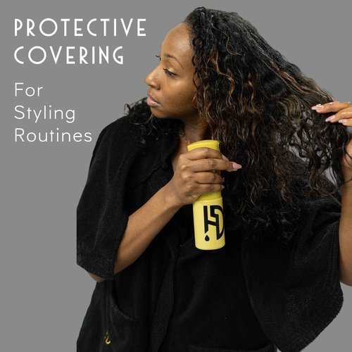 HAIR DRIP WEAR 2-In-1 Premium Protective Wearable Garment with Integrated Hair Drying Towel, BLACK, LARGE-XLARGE | Double Layered, Unisex | Super Absorbent, Quick-Dry, Natural Curly & Coily Hair