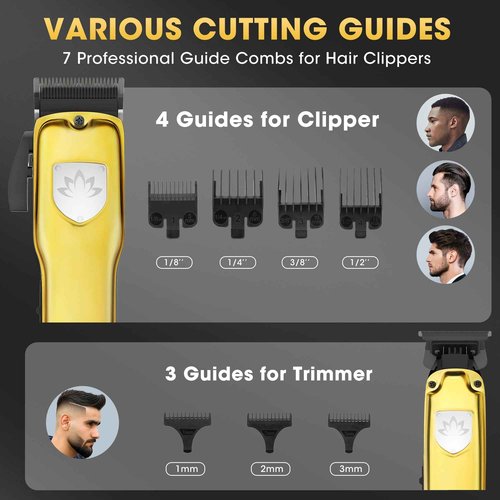 Dumite 4-in-1 Hair Clippers for Men, Professional Cordless Barber Hair Cutting Kit, T-Blade Trimmer, Electric Foil Shaver, Nose Hair Trimmer, LCD Display, Grooming Gift Set (Gold)