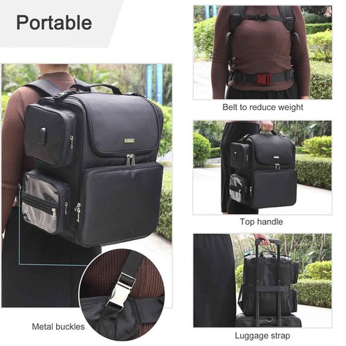 Relavel Hair Tools Travel Bag with 6 Pcs Clear Bags, Hair Stylist Backpack Hairdresser Cosmetology Bag, Heat Insulation Full Layer for Curling Iron, Hair Straightener, Travel Accessories Train Case