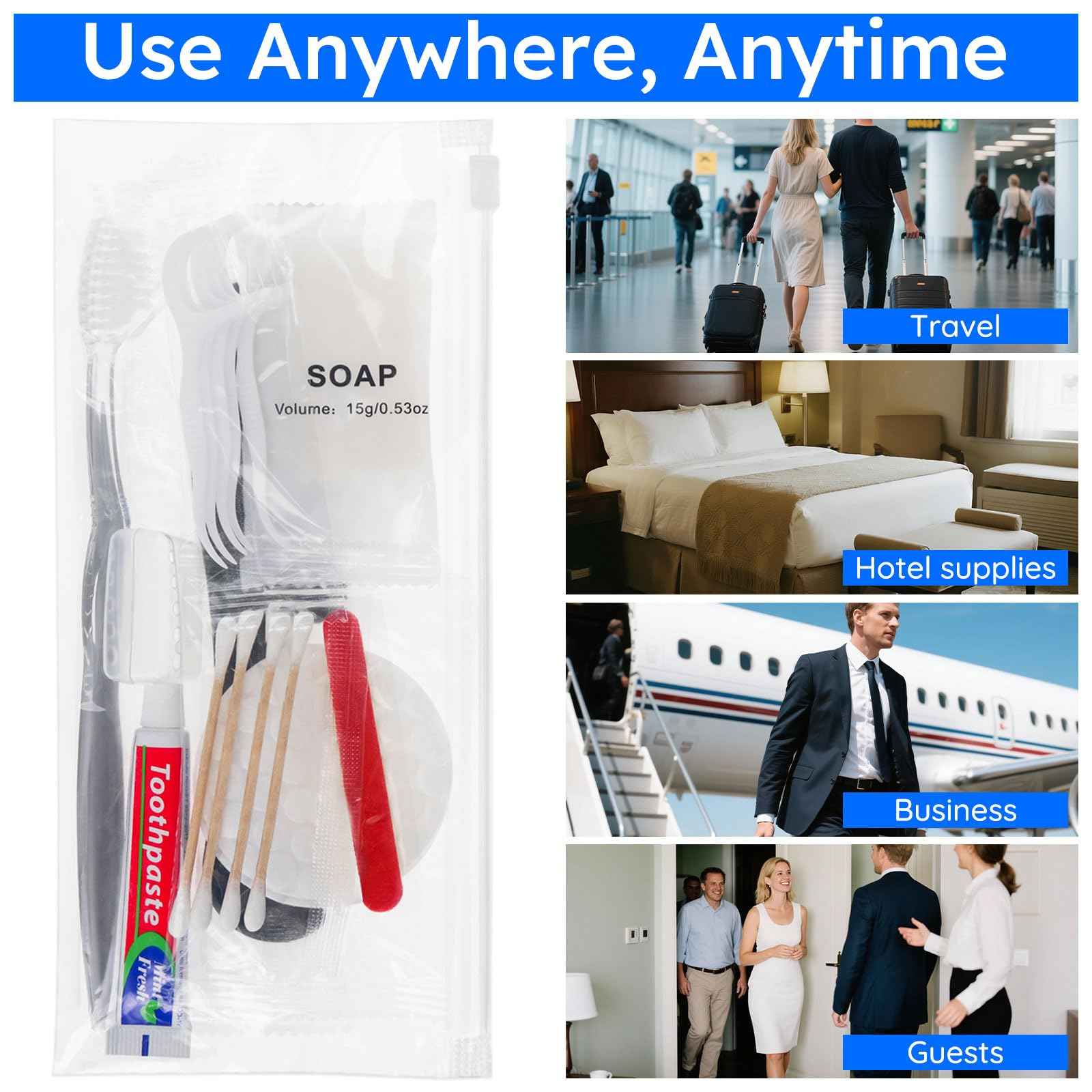 LLHQAMT Travel Toothbrush Kit, Hygiene Kit Comes in A Double Sealed Individual Package, Personal Hygiene Kit for Hotel, Camping, Home and Travel (50 Set)