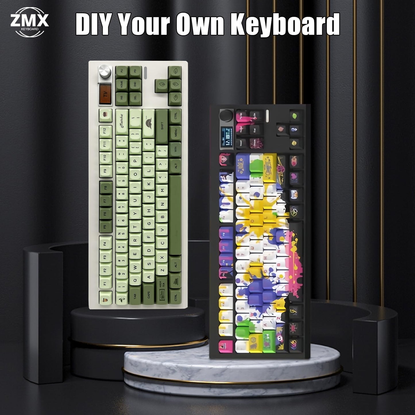 ZMX GMK87 Keyboard Barebones Kit,Gasket Mount Hot Swap PCB Triple Mode BT5.0/2.4G/Type-C Wireless Mechanical Keyboard with Knob VIA-Programmable Custom TFT-Screen RGB Gaming DIY Kit (White)