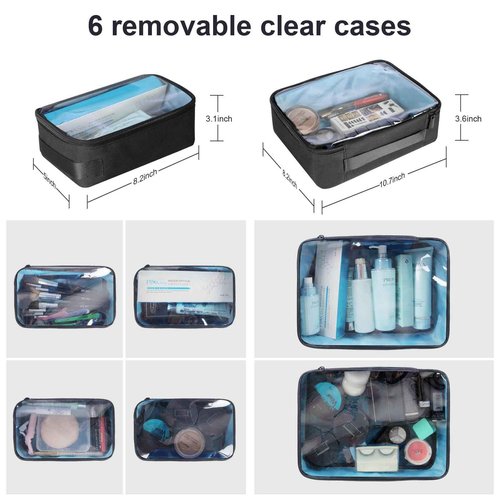 Kitguard Travel Makeup Organizer Backpack with 6 Removable Cases,Extra Large Cosmetic Storage Bag for Women and Professional Make up Artist (Black)