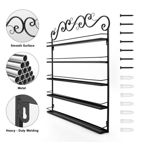 LASIEYO 5 Tier Nail Polish Racks, Nail Polish Racks for The Wall, Nail Polish Wall Rack Nail Polish Bottles | Essential Oil Storage Display Nail Polish Rack (170-200 Bottles - Black)