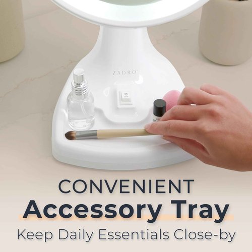 Zadro 11" Fluorescent Lighted Makeup Mirror with 10X/1X Magnification and Tray