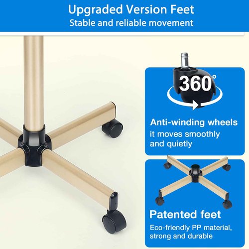 Salon Rolling Tray on Wheels with Adjustable Height - Salon & Spa Service Tray for Hair Stylist, Tattoo & Dental Use (Gold)